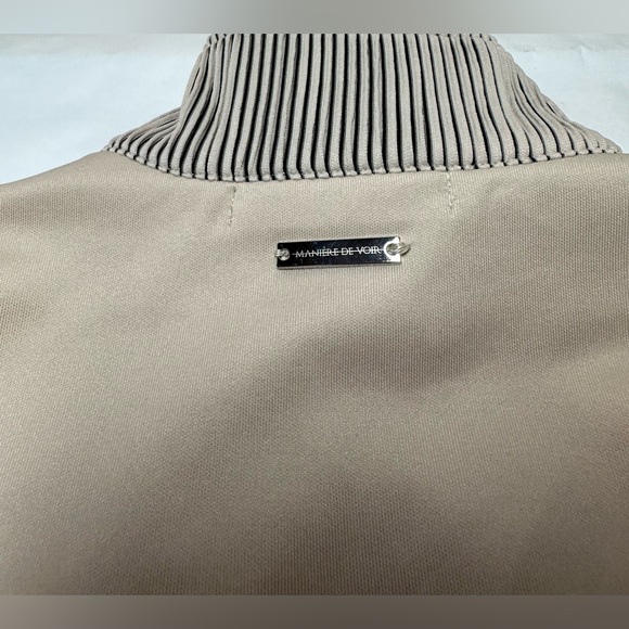 Maniere De Voir High Neck Neoprene Zip Detail Dress Beige Size 2 - Picture 6 of 9